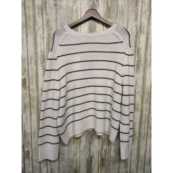 Vince 100% Cashmere Striped Crewneck Women's Knit Sweater White XXL NWT $395 - Picture 5 of 13
